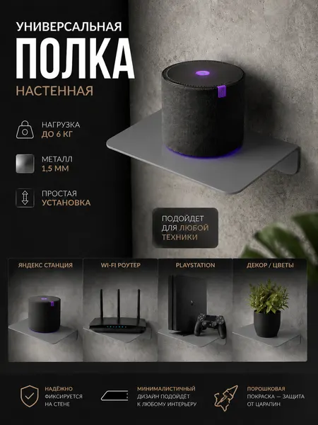 Полка универсальная Классик/20 см/черная