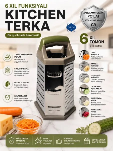 Терка 4 и 6 стороны кухонная, металлическая нержавеющая сталь