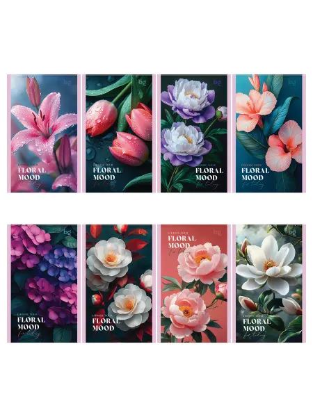 Блокнот А6 32л, на скрепке BG "Floral mood", блестки