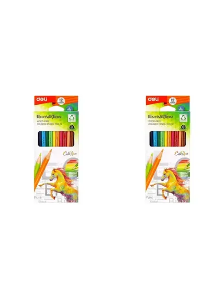 DELI Карандаши цветные Enovation 12 цветов трехгранные, 2уп