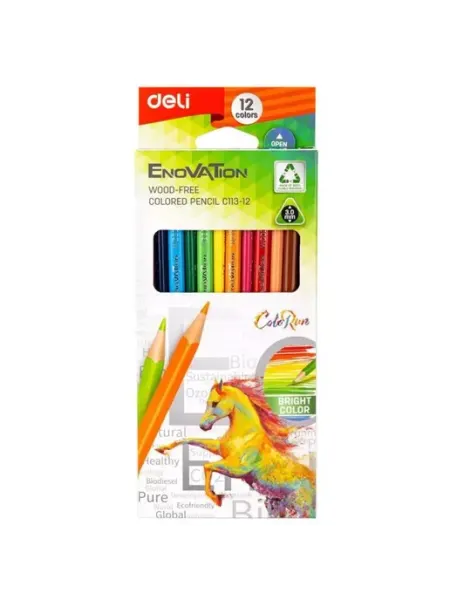 DELI Карандаши цветные Enovation 12 цветов трехгранные