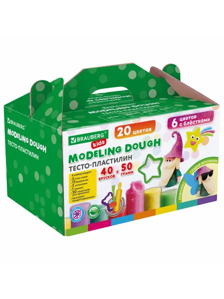 BRAUBERG KIDS Пластилин-тесто для лепки, 40 шт. 2000 г, аксессуары