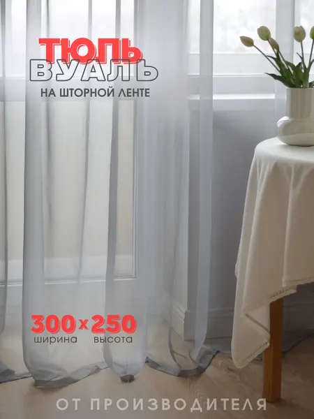 Тюль IRIS, прозрачный, цветная вуаль, 300x250, на шторной ленте светло серый