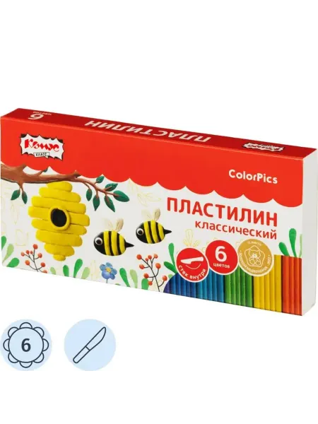 Цветной пластилин для творчества, 6 цветов