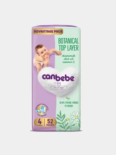 Детские подгузники Canbebe, размер 4, (7-14 кг), 52 шт