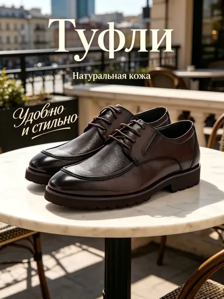 Мужские туфли на каблуке из натуральной кожи коричневые