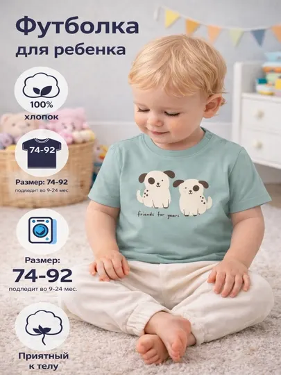 Футболка для малышей хлопок, базовая, с принтом