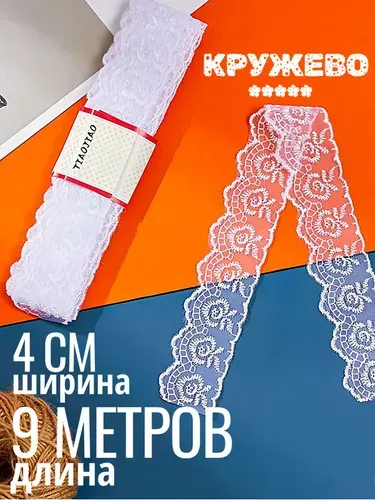 Кружево для рукоделия синее 4см х 9м. Органза. Тесьма для шитья.