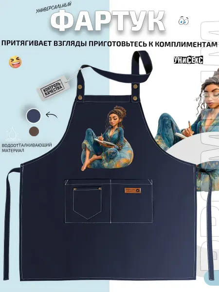 FashionJeans Фартук девушка в очках пишет блокноте