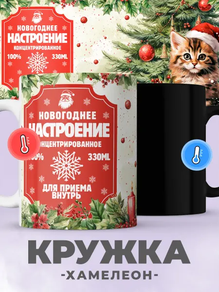 Jojo print Новогодняя кружка хамелеон с приколом кот