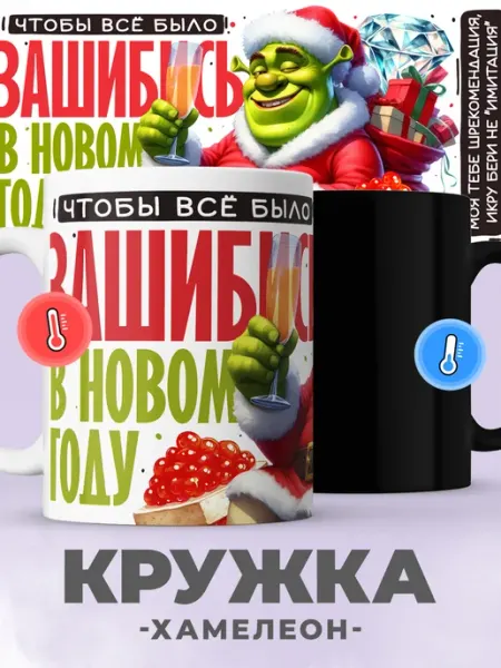 Jojo print Новогодняя кружка хамелеон с принтом Шрек