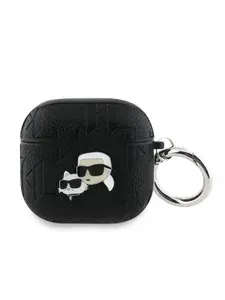 Чехол Karl Lagerfeld для наушников Airpods 4 PU Saffiano из экокожи с металлическим логотипом с карабином, NFT Karl & Choupette, черный