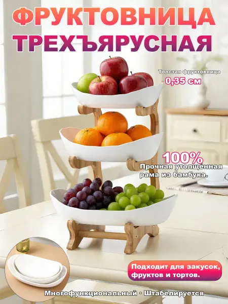 Фруктовница трехъярусная тарелка этажерка пластик