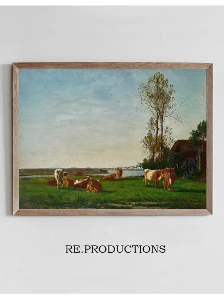 Re.productions Постер Chaumière et pâturage sur les bords - Eugène Boudin