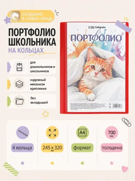 Barantsev папки канцелярские Папка-портфолио А4, Calligrata "Гимназия", пластиковая, на 4