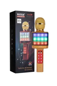 Караоке колонка с микрофоном WS-1828 микрофон для караоке bluetooth, 4 голоса, подсветка, золотой