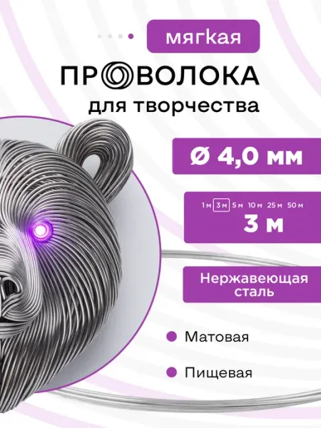 DoLuress Проволока нержавеющая мягкая 4,0 мм 3 метра, 12Х18Н10Т