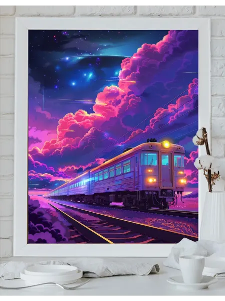 Art on Canvas Уходящий вдаль поезд Картина по номерам на холсте 40х50 см
