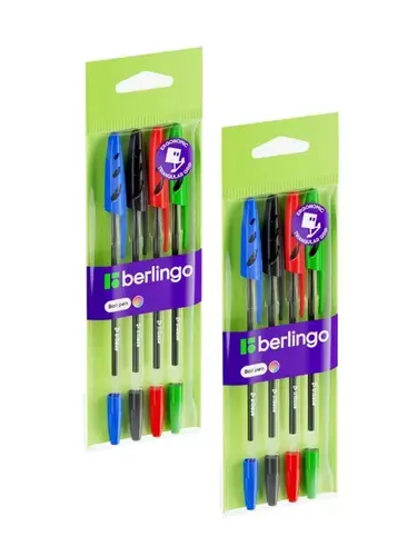 Набор 2 шт шариковых ручек Bеrlingo "Tribase" 4шт., 4цв