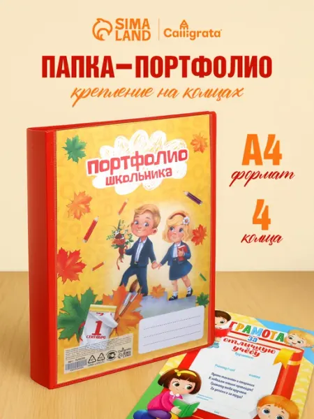 Calligrata Папка-портфолио А4, пластиковая, на 4 кольцах, без вкладышей