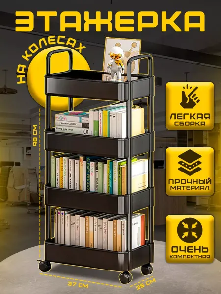 CLEVER Этажерка на колесиках узкая 4 яруса