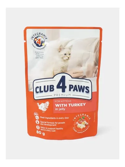 Влажный корм для котят Club 4 Paws, с индейкой в желе