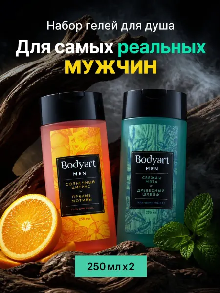 Bodyart Гель для душа мужской парфюмированный, набор 2 шт, 500 мл