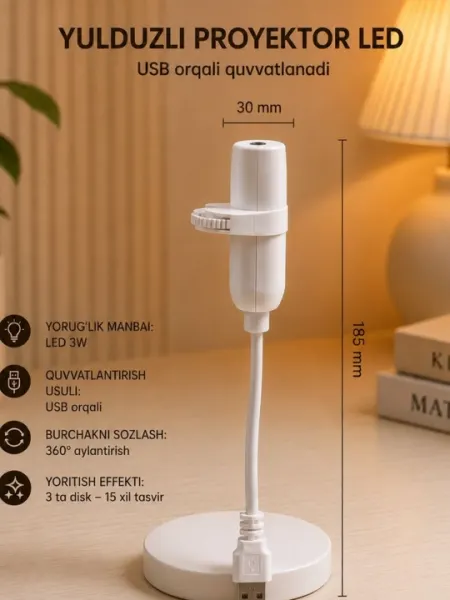 Космический LED-проектор «Планетарий», ночник с USB-питанием и 15 сменными изображениями