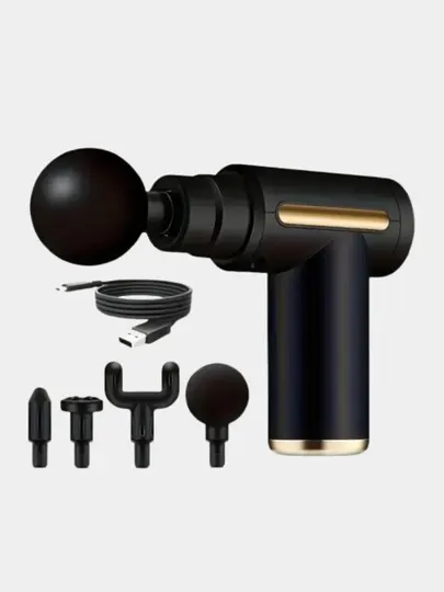 Перкуссионный массажер для тела Fascial Massage Gun, ударный пистолет с 4 насадками