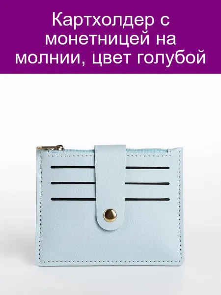 Картхолдер с монетницей на молнии, цвет голубой