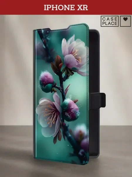 Case Place Чехол-книжка на iPhone XR с цветочками