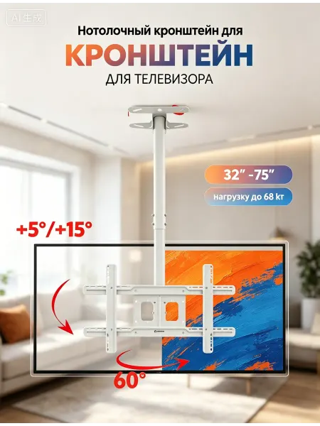 KRONI Кронштейн для телевизора потолочный с изменением угла