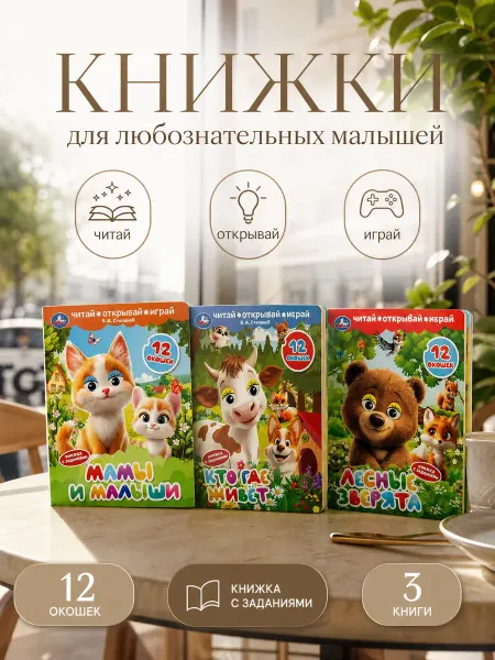 Умка Книжки с глазками и окошками 3 в 1
