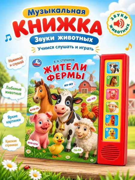 Умка Музыкальная книжка для малышей Жители фермы Степанов В.А