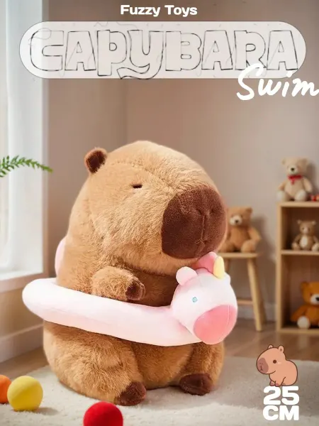 Мягкая игрушка кaпибaрa с кругом единорога 25см
