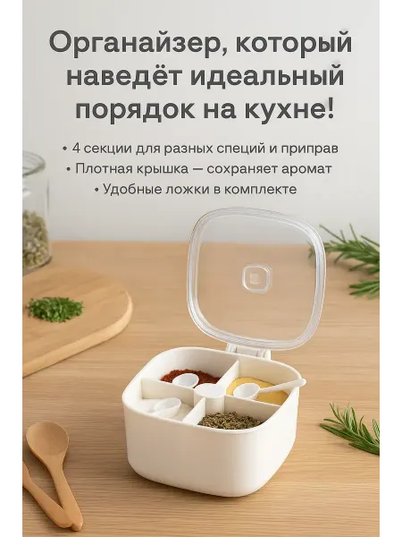 RADA_chik Органайзер для хранения специй. 4 секции с ложечками