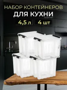 Набор контейнеров для хранения RoxBox 4,5л, 4шт, прозрачный