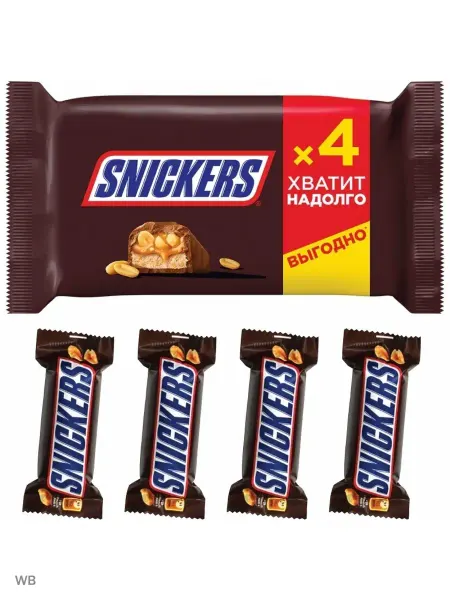 Snickers Шоколадный батончик 4штx40г уп