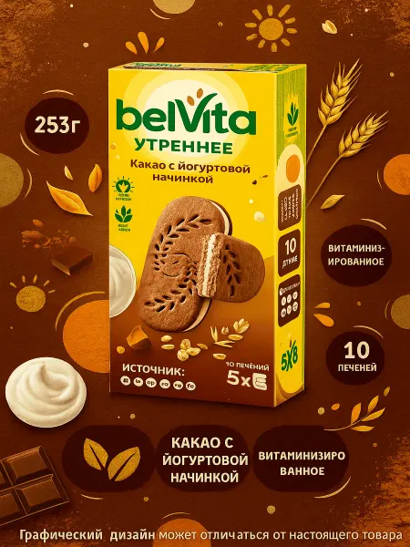 BELVITA Печенье Утреннее Какао с йогуртовой начинкой, вита