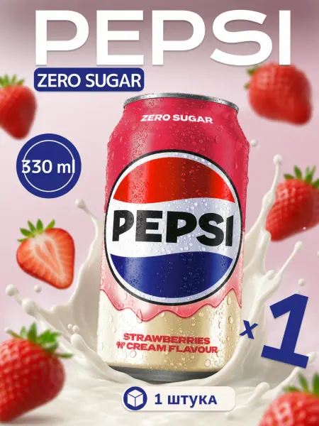 Pepsi Газировка Пепси Strawberries 'N' Creme Без сахара, 330 мл