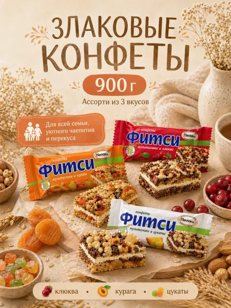 АККОНД Злаковые конфеты ассорти, набор сладостей