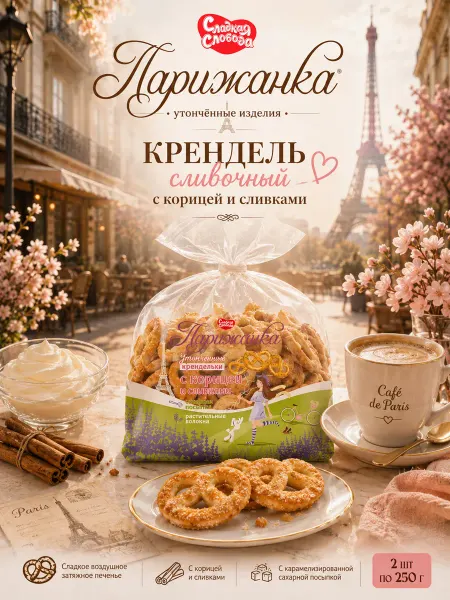 Сладкая слобода Печенье Парижанка Крендель сливочный 2 шт по 250 гр