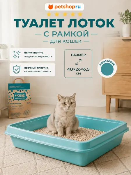 PetShop лоток с рамкой, бирюх. 40*26*6,5см
