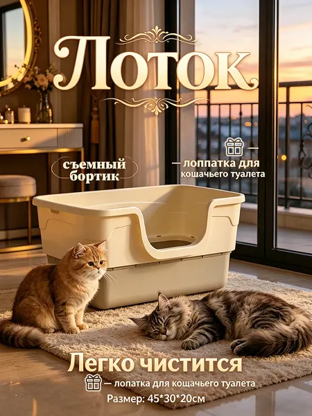 Лоток для кошек со съемным бортиком с лопаткой