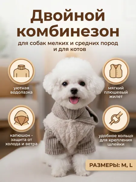 Двойной комбинезон для кошек и собак мелких и средних пород