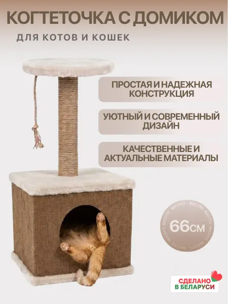 Домик для кошки с когтеточкой и лежанкой напольный