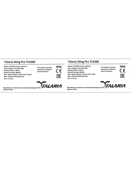 Наклейка самокат Talaria Sting Pro TL5500 240 ватт
