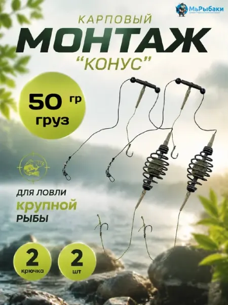МыРыбаки Готовый монтаж для рыбалки карповый 50 г 2 штуки