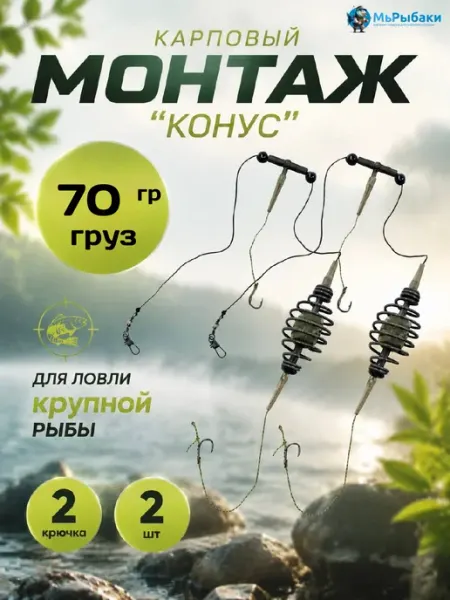 МыРыбаки Готовый монтаж для рыбалки карповый 70 г 2 штуки