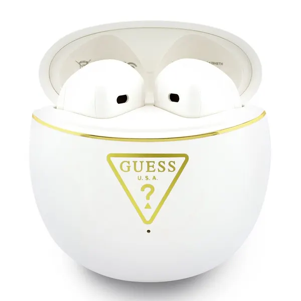 Guess наушники беспроводные TWS Bluetooth Round с принтом Triangle logo, белые